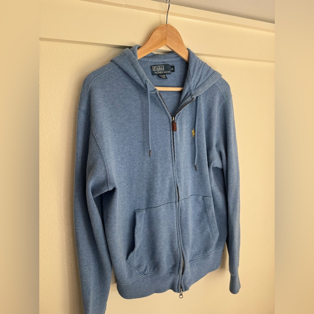 Polo Ralph Lauren Blue Full Zip Hoodie Sweater | Cotton Knit | Size M - Picture 3 of 10